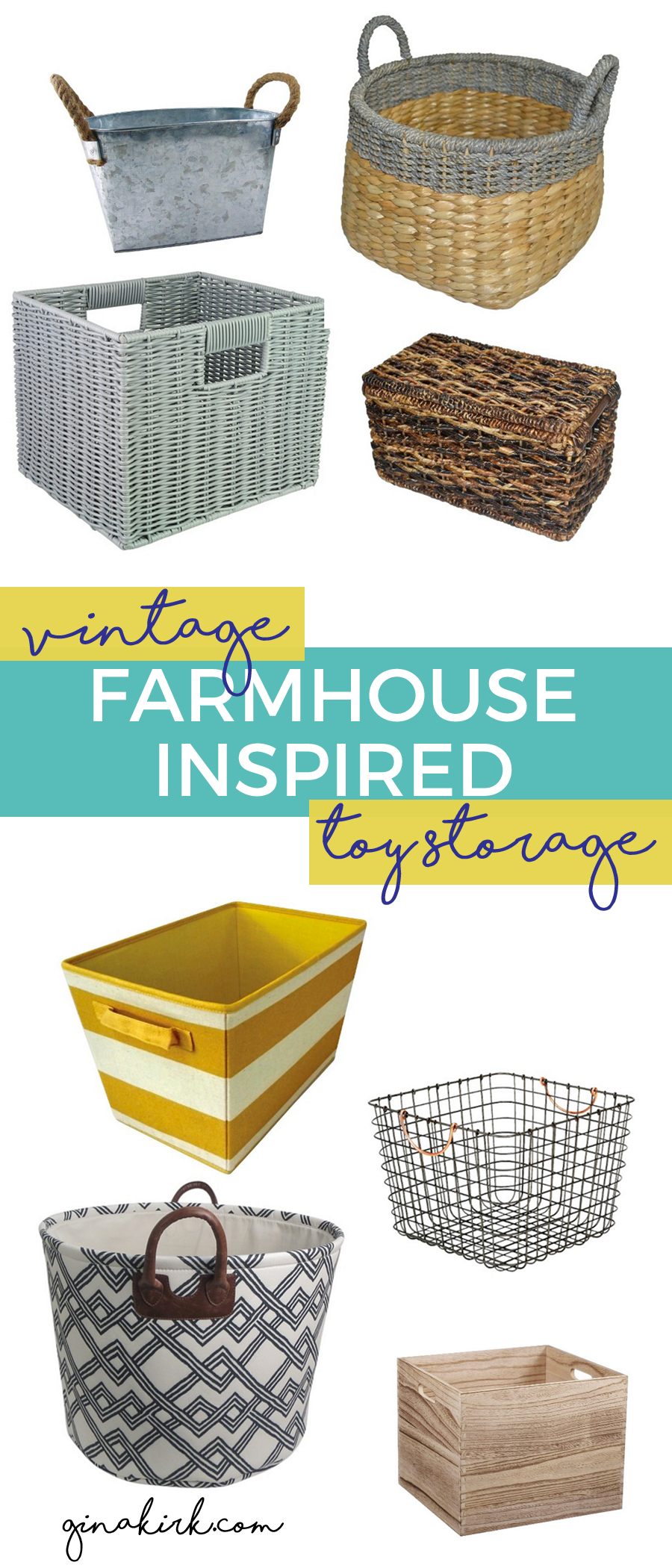 Vintage farmhouse inspired toy storage @ginaekirk GinaKirk.com