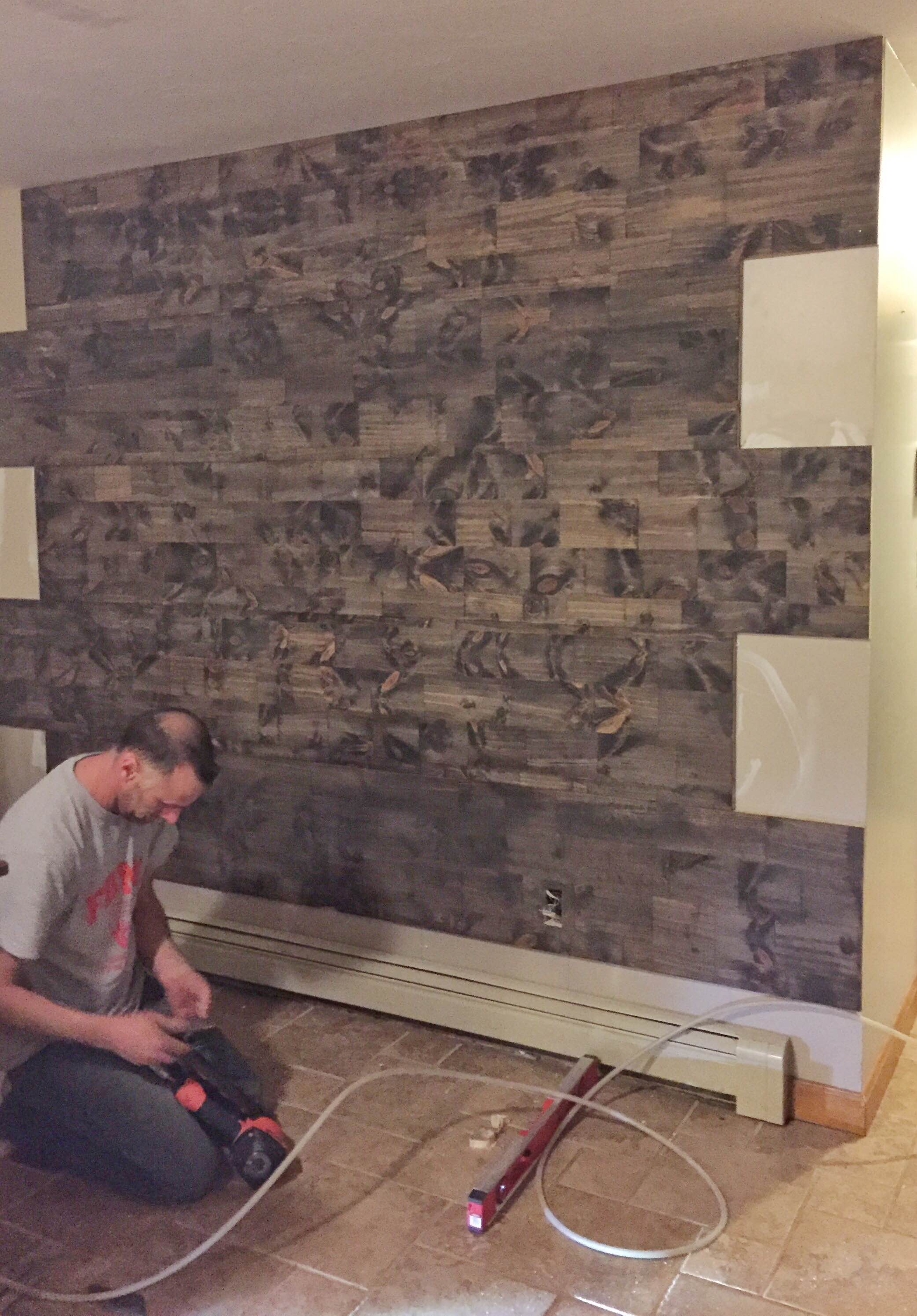 How to fake a reclaimed wood accent wall - faux reclaimed wood accent wall - DIY tutorial! GinaKirk.com
