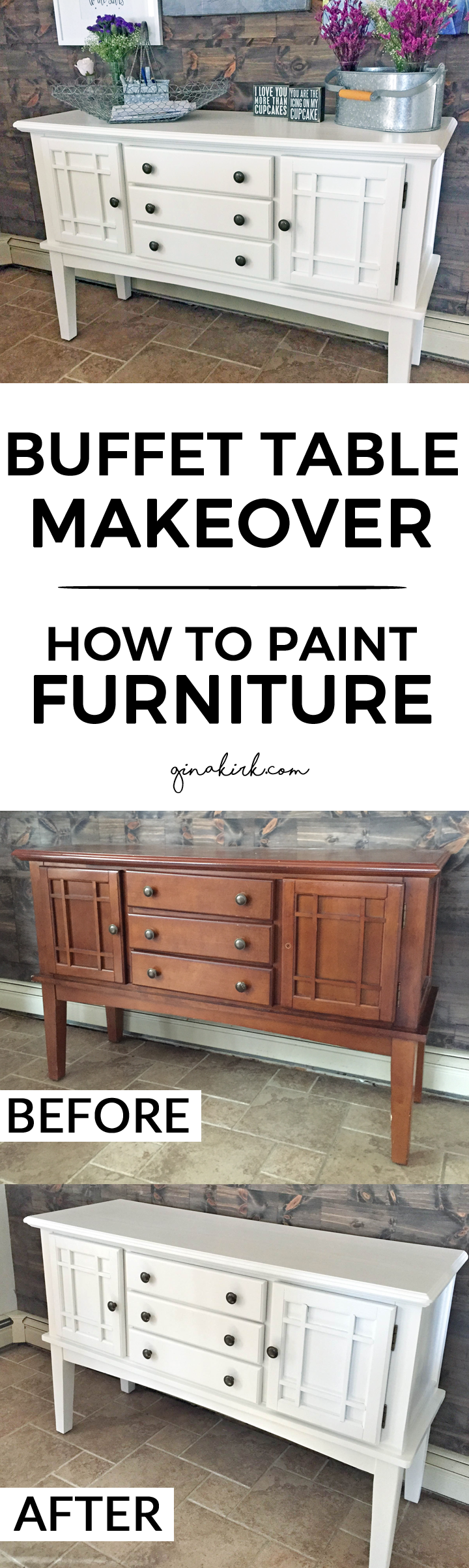 Buffet table makeover | How to paint furniture | The best furniture primer | Refinishing furniture easily | GinaKirk.com @ginaekirk