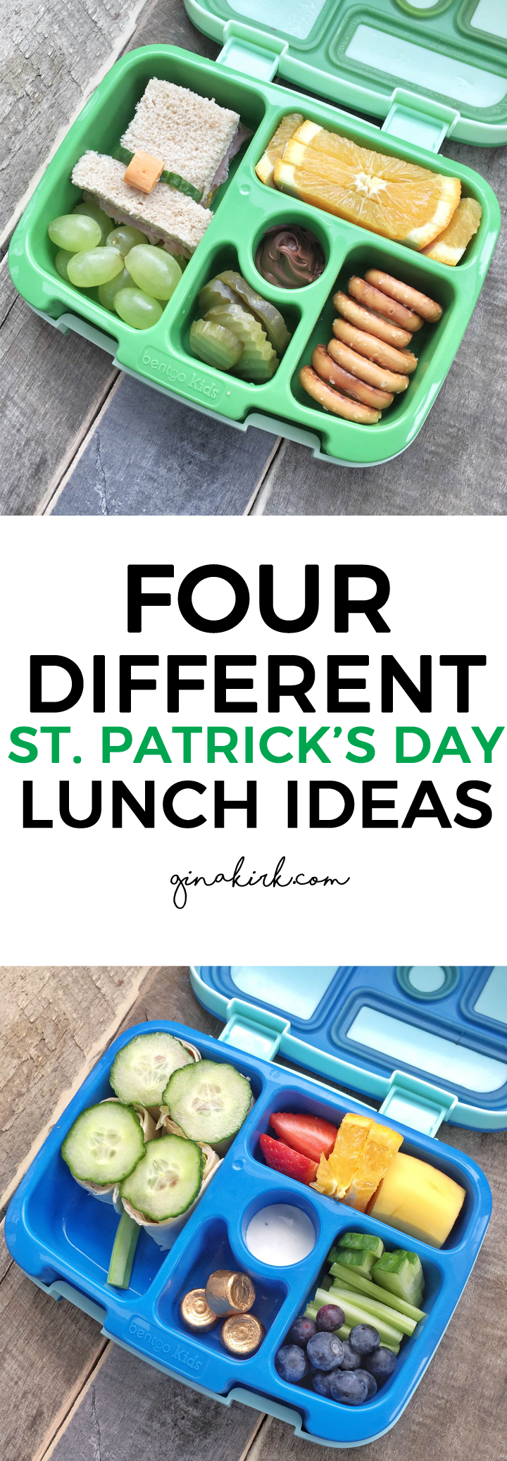 St. Patrick's Day bento lunch | St. Patrick's Day lunchbox ideas | Leprechaun lunchbox! GinaKirk.com @ginaekirk