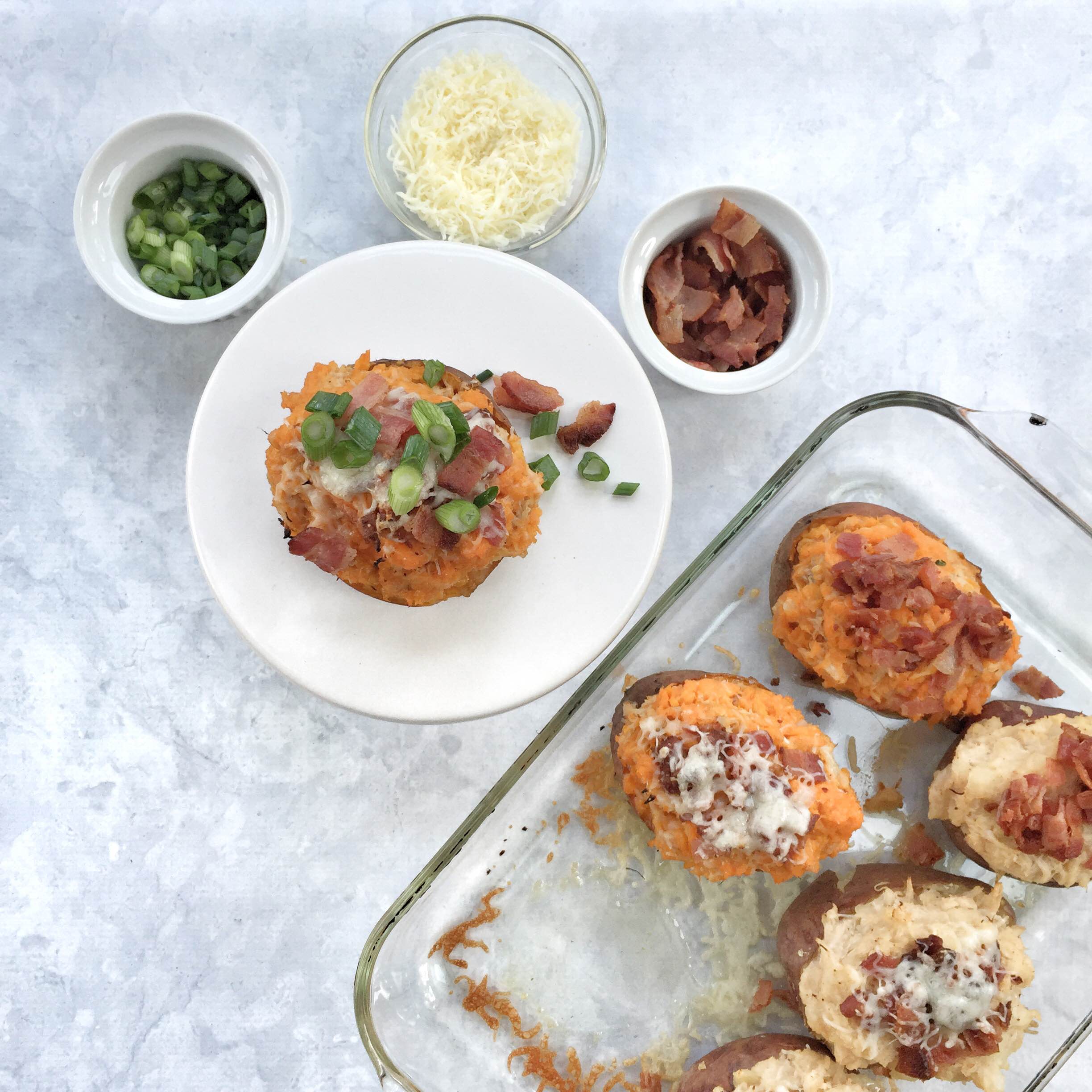 BBQ chicken twice baked potatoes | Sweet potato ideas and recipes | Simple family meals GinaKirk.com @ginaekirk