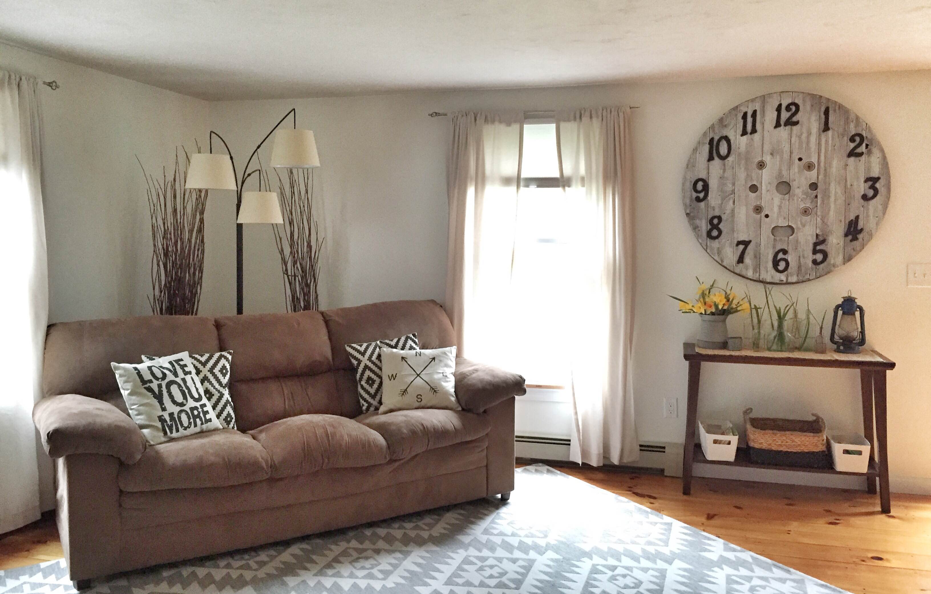 Family Room Farmhouse Facelift! | Check out this living room / family room makeover - a touch of charm and a whole lot of character and fixer upper design in this cape style family room space. GinaKirk.com @ginaekirk