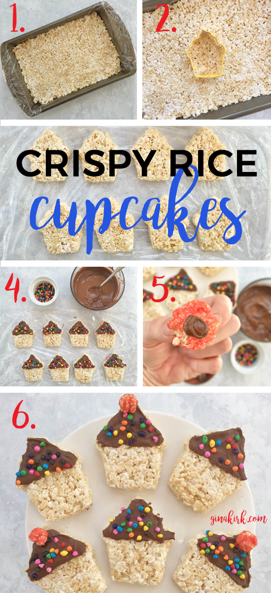 Crispy rice birthday cupcakes | Rice krispie treats | Easy birthday snack ideas | DIY birthday party food | GinaKirk.com @ginaekirk
