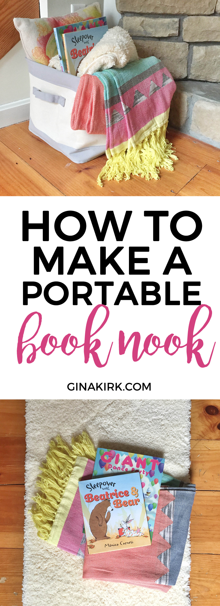 How to create a portable book nook | Kids book corner | How to make a book nook | GinaKirk.com @ginaekirk