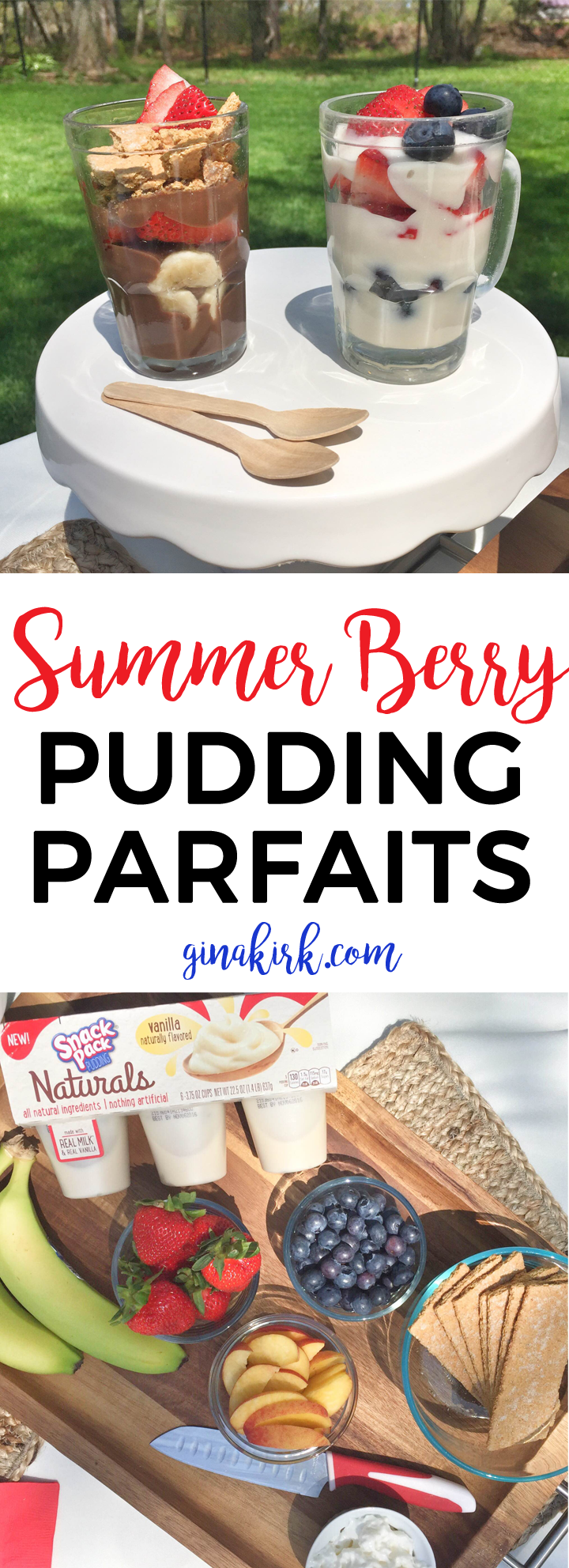 Summer Berry Pudding Parfaits - How to make pudding parfaits with snack pack naturals | Chocolate and vanilla pudding parfait recipe #SnackPackNaturals #ad GinaKirk.com @ginaekirk